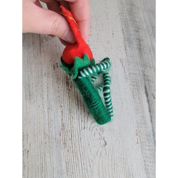 Vintage green mini elf stocking ornament Xmas - Picture 5 of 7